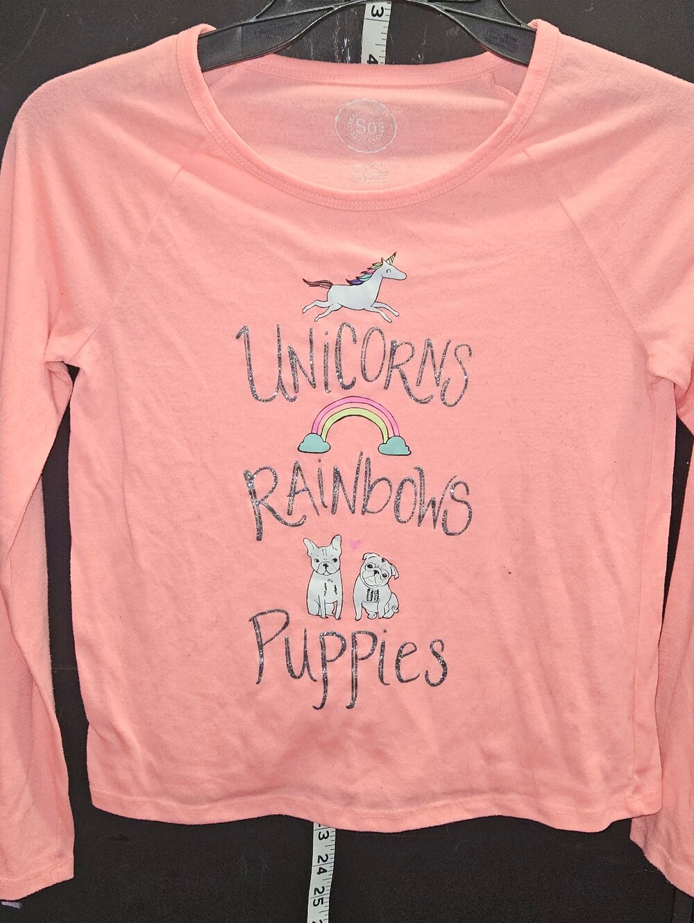 SO Pink Long-Sleeve 'Unicorns Rainbows Puppies' Top